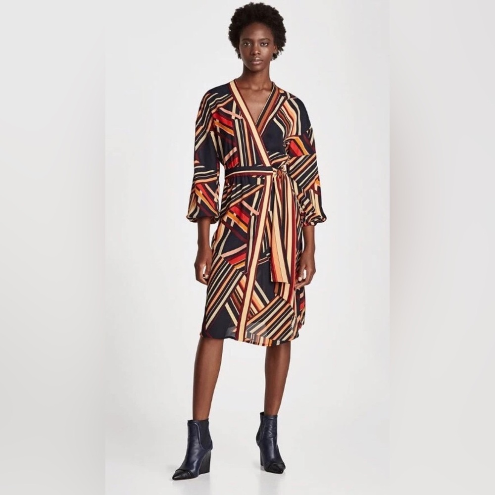 ZARA Z1975 Basic Striped Long Sleeve Sarong Dress Size M